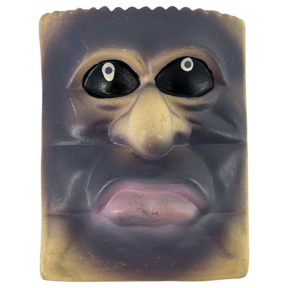 Vintage Ugly Face Creepy Ceramic Paper Bag Planter Tan Halloween